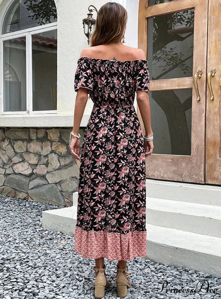 Neckline Flowered Design Dress