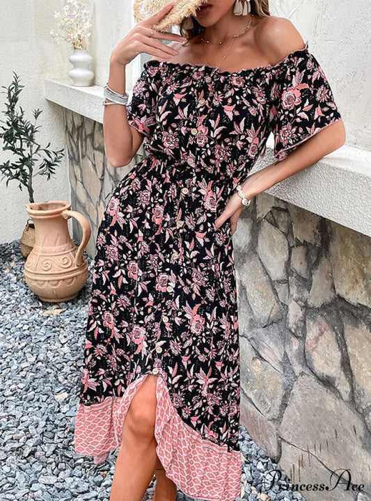 Neckline Flowered Design Dress