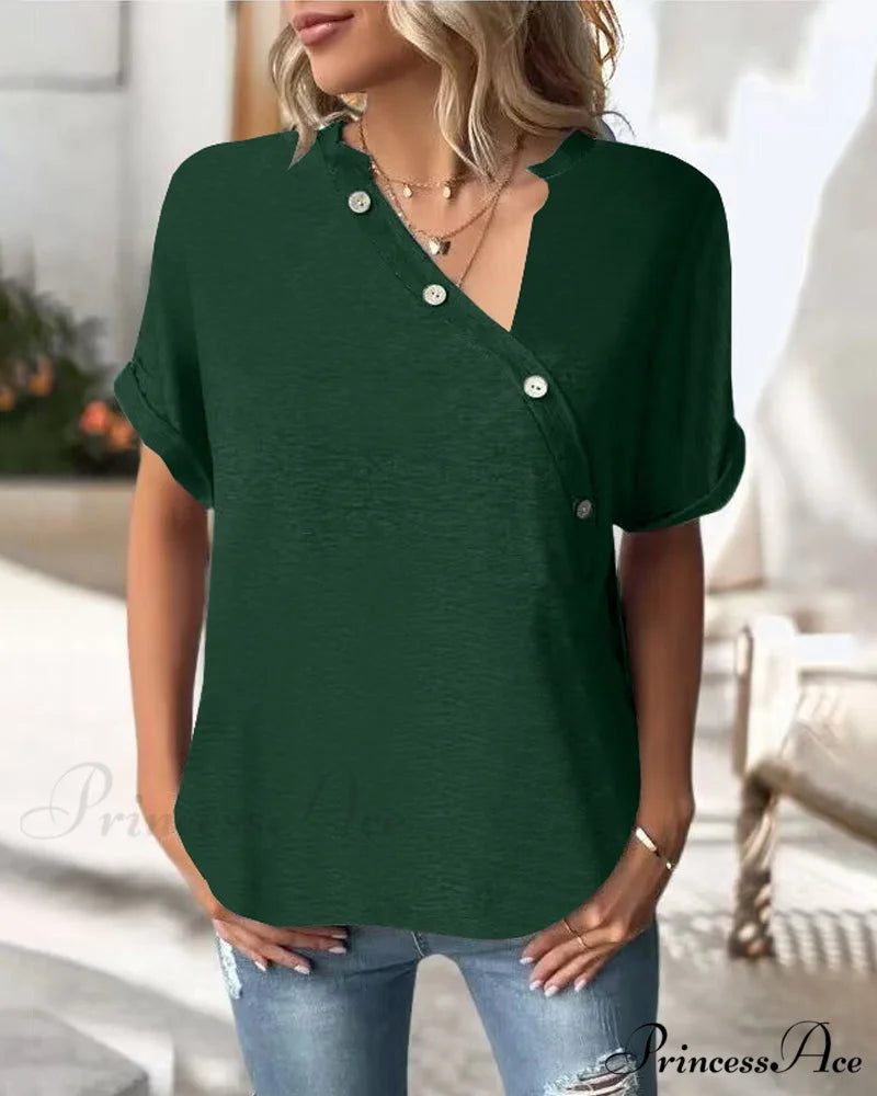 Neckline Irregular in Solid T-Shirt Color Green / S
