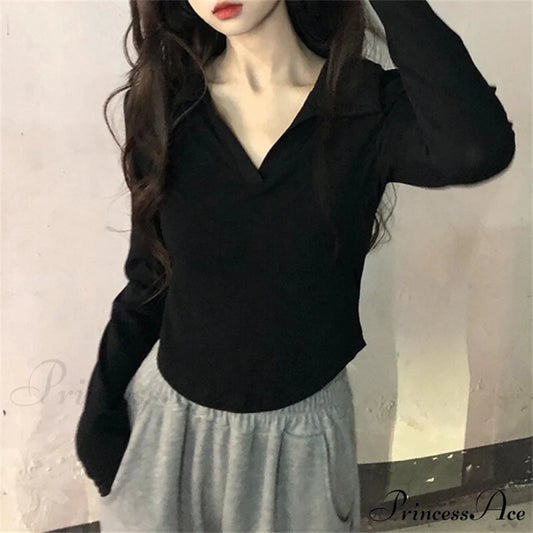 Neckline Shirts White Turn Casual Office Ladies for Arm Slim Long Blouse 2024 Fashion Women Korean T Down Tee Top turn