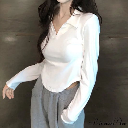 Neckline Shirts White Turn Casual Office Ladies for Arm Slim Long Blouse 2024 Fashion Women Korean T Down Tee Top turn