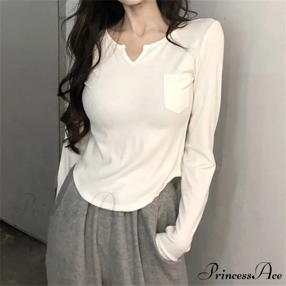 Neckline Shirts White Turn Casual Office Ladies for Arm Slim Long Blouse 2024 Fashion Women Korean T Down Tee Top v