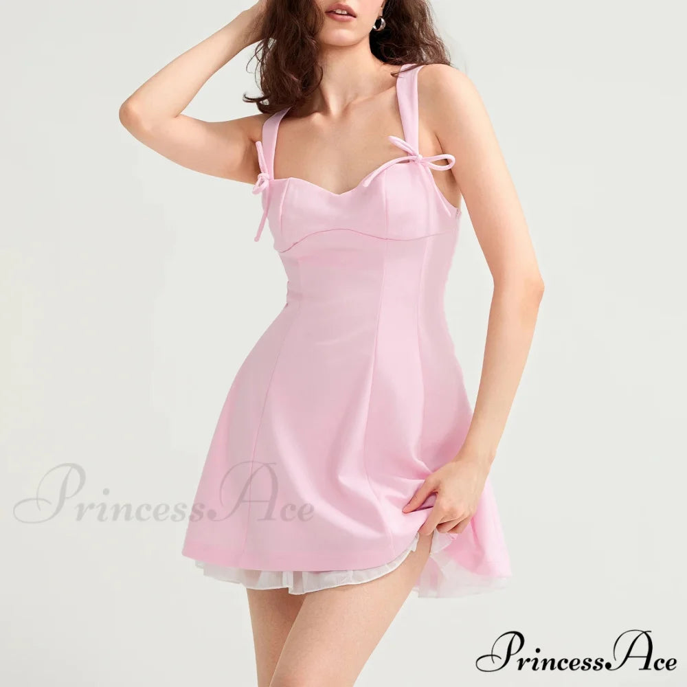 Necktie Band Skater Mini Dress Pink / S minidress-250223