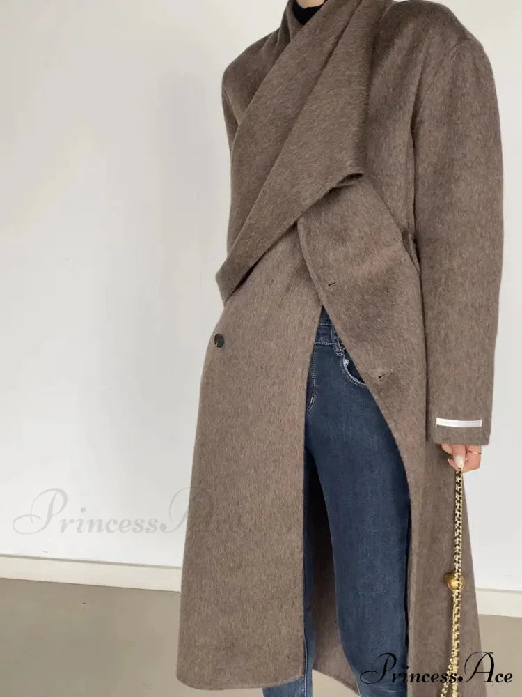 Neckwear Collar Dual-Buttoned Wool Overcoat Brown / One Size overcoats-241228