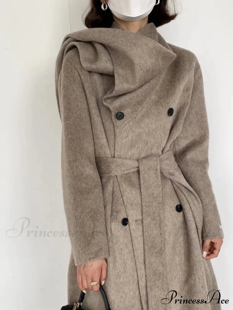 Neckwear Collar Dual-Buttoned Wool Overcoat Oat Color / One Size overcoats-241228