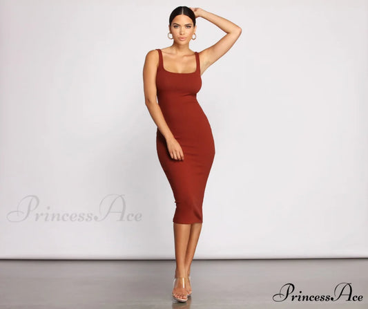 Need For Basics Charming Ribbed Midi Dress RUST / XS