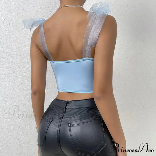 Net Bow Flower Corset Fishbone Crop Top croptop-250126
