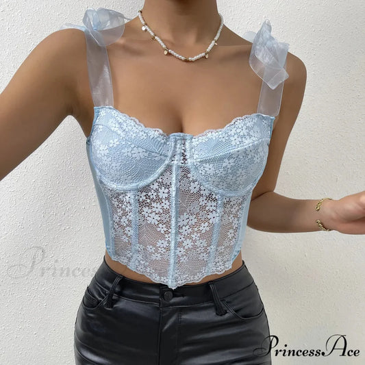 Net Bow Flower Corset Fishbone Crop Top croptop-250126