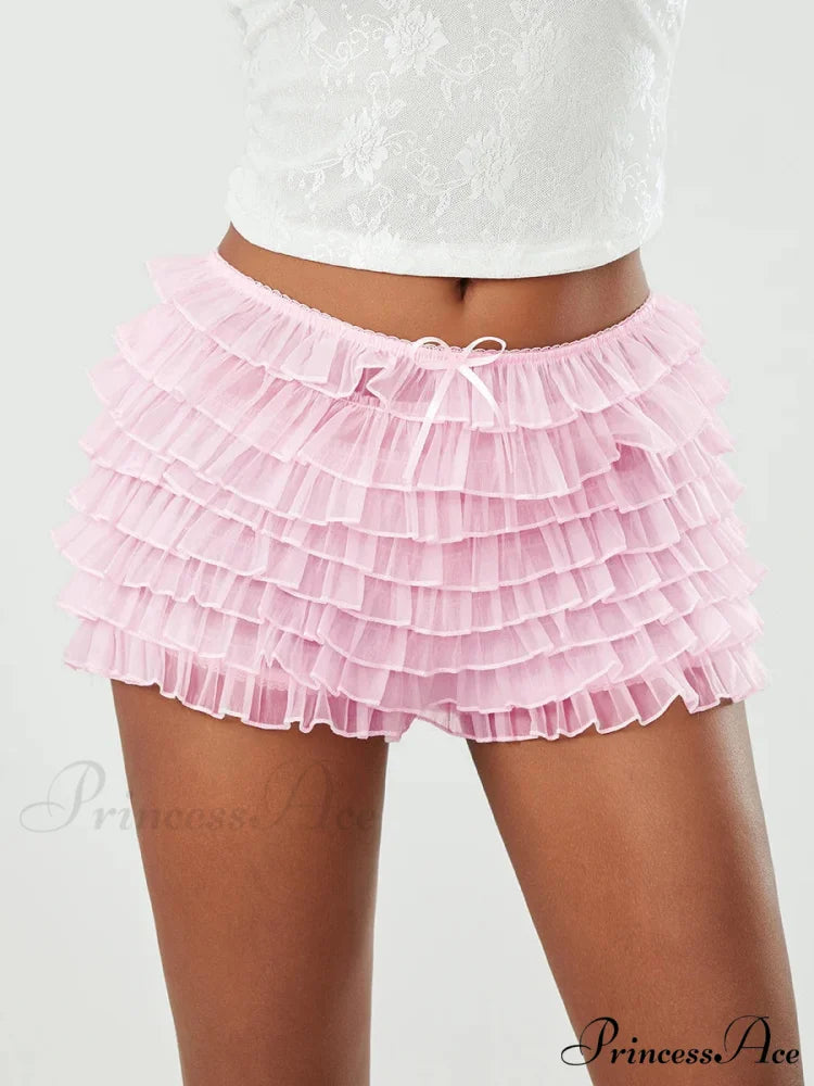Net Bow Tiered Frill Brief Pink / S short-250223