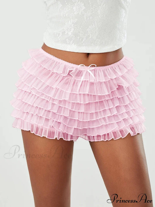 Net Bow Tiered Frill Brief Pink / S short-250223