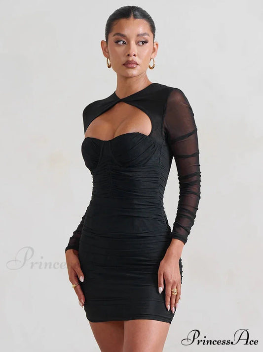 Net Flounced Envelop Short Dress Black / S minidress-250223