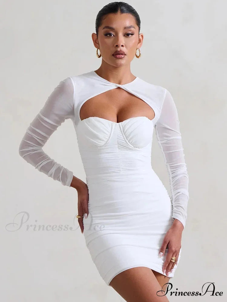 Net Flounced Envelop Short Dress WHITE / S minidress-250223