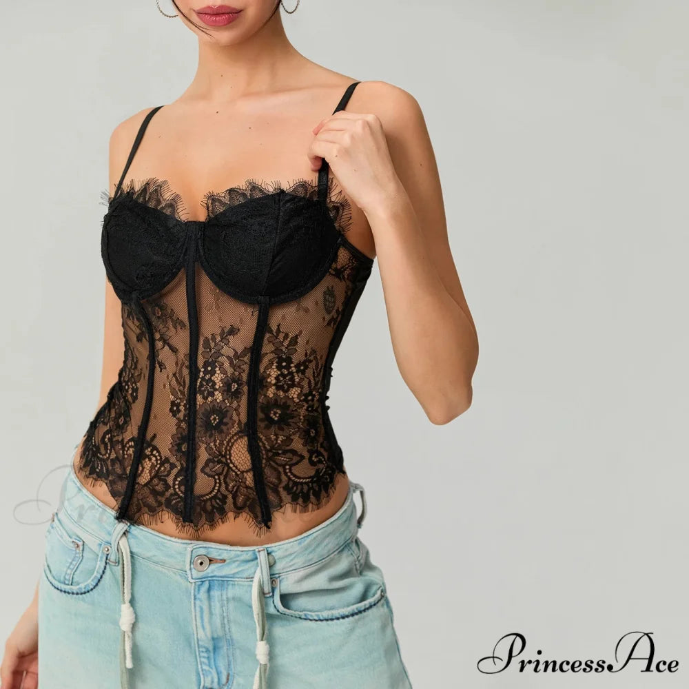 Net Lace Corset Crop Top black / S croptop-250223