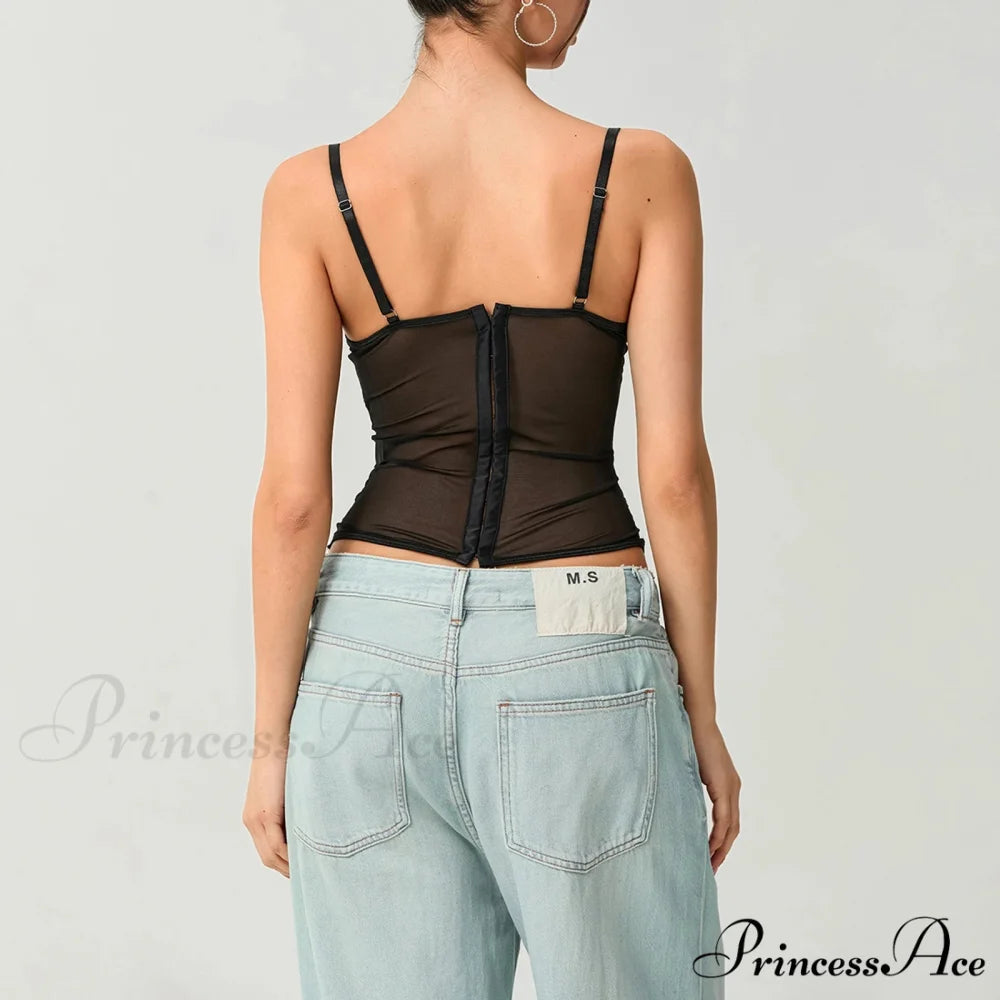 Net Lace Corset Crop Top croptop-250223