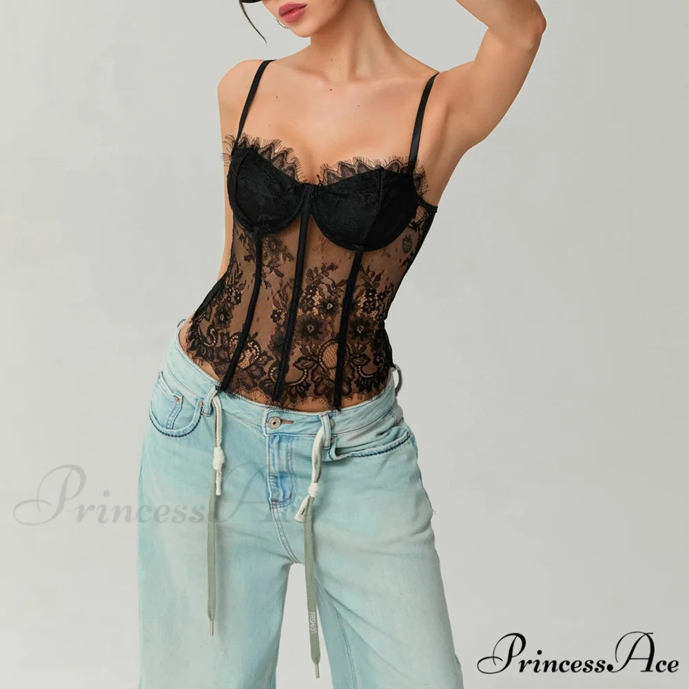 Net Lace Corset Crop Top croptop-250223