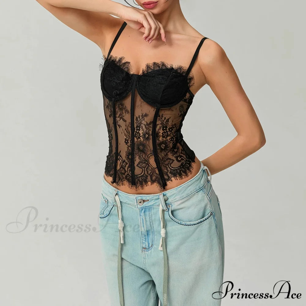 Net Lace Corset Crop Top croptop-250223