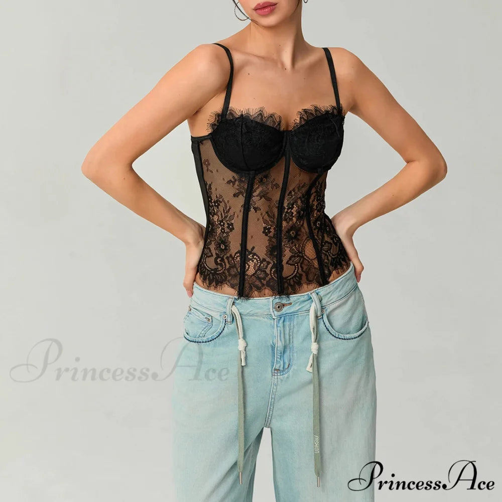 Net Lace Corset Crop Top croptop-250223