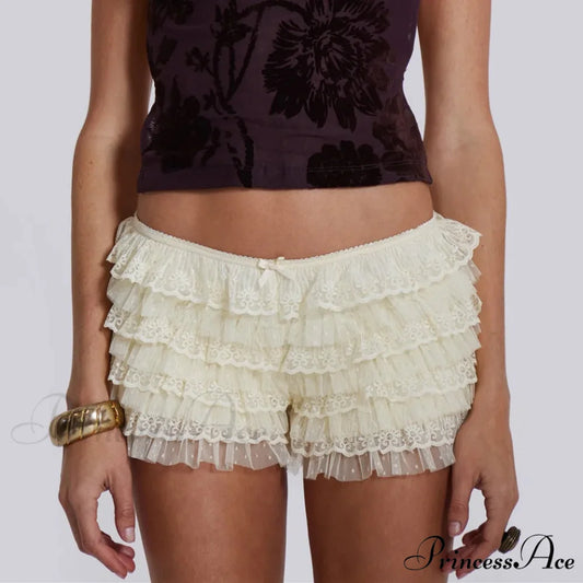 Net Lace Ribbon Booty Short APRICOT / S short-250223
