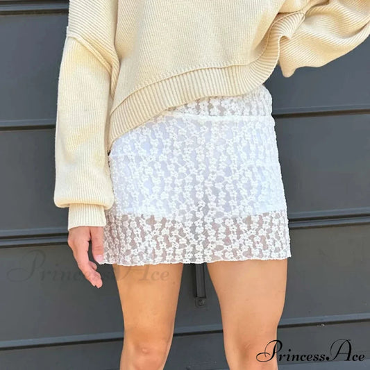 Net Transparent Flower Slim Skirt WHITE / S skirts-250223