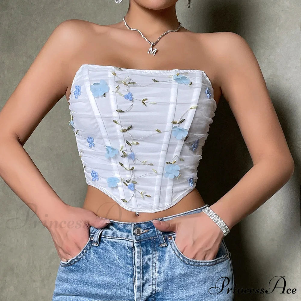 Net Urban Fashion Fishbone Flower Short Top croptop-250126