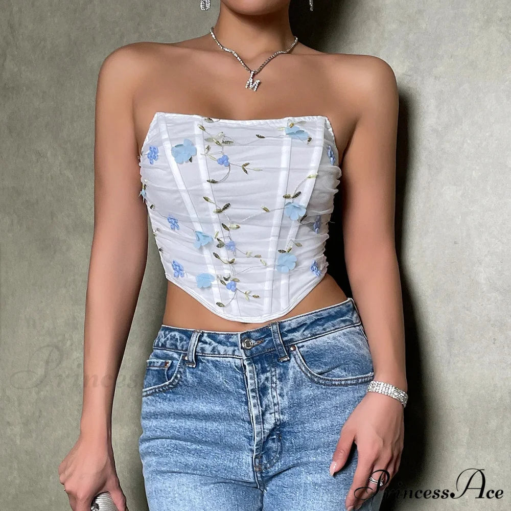 Net Urban Fashion Fishbone Flower Short Top croptop-250126