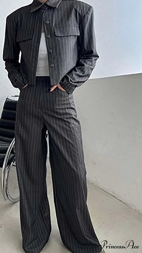 Neutral Pattern Pockets Button Trousers Work Two Piece Ensemble officetwopieceset-250223