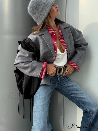 Neutral Puff Sleeve Cropped Jacket coats-241228