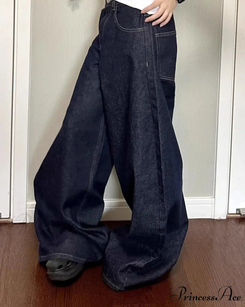 New American Women Black High Street Vibe Wide-Leg Autumn Winter Men And Women Washed Loose Straight Pants Jeans