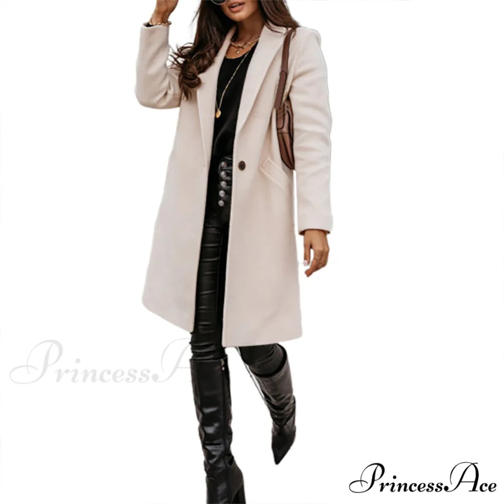 New Arrival Casual Pocket Lapel Overcoat Beige / S