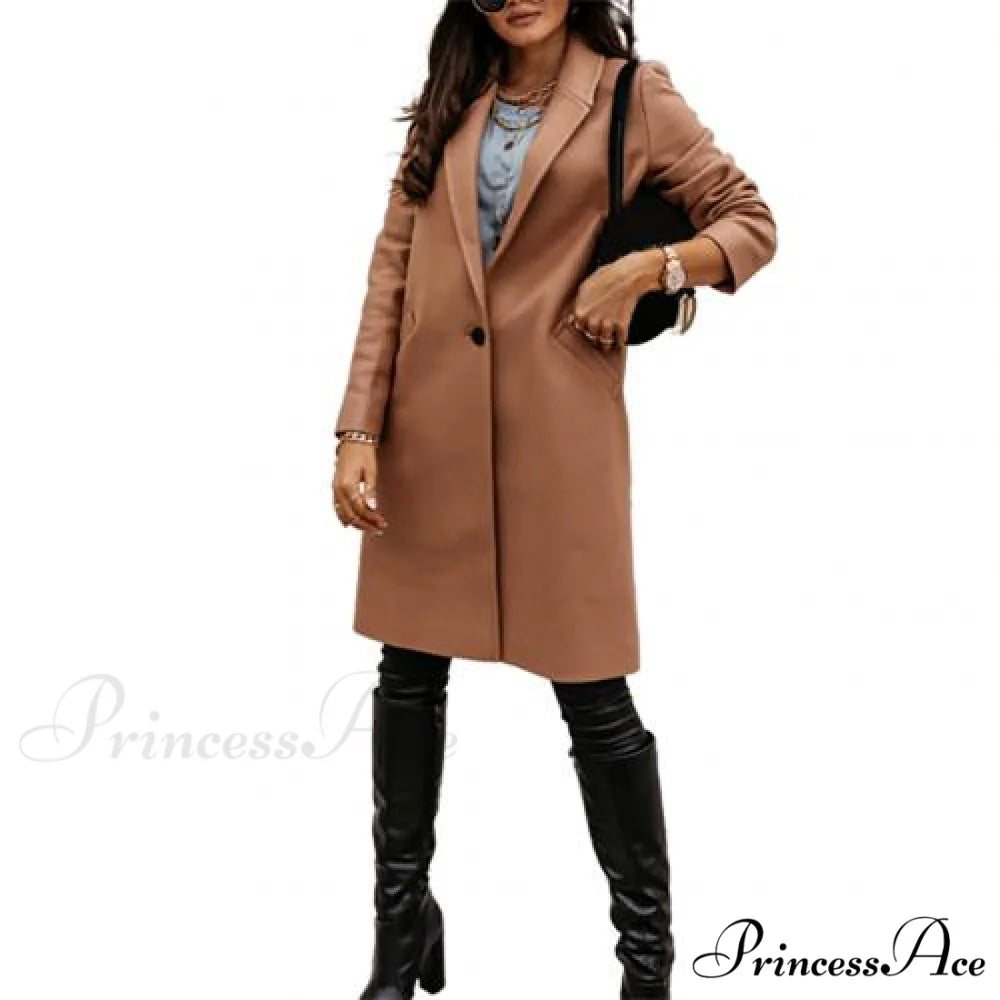 New Arrival Casual Pocket Lapel Overcoat Khaki / S