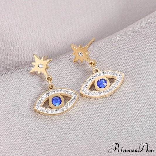 New Arrival Evil Eye Blue Stone Pendant Earrings