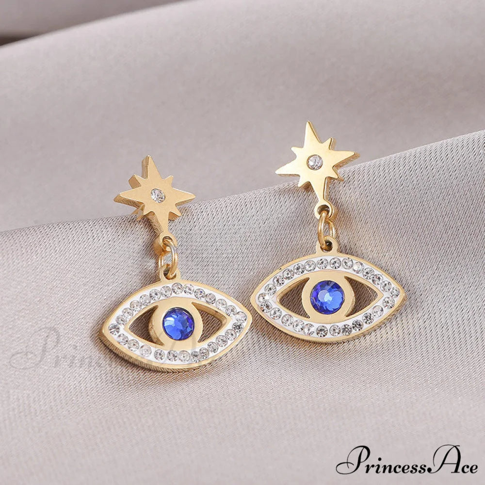 New Arrival Evil Eye Blue Stone Pendant Earrings