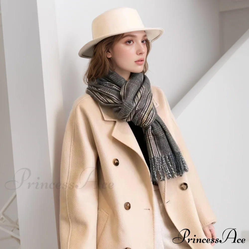 New Autumn Winter Thin Retro Tassel Plaid High-end Classic Elegant Scarf BROWN