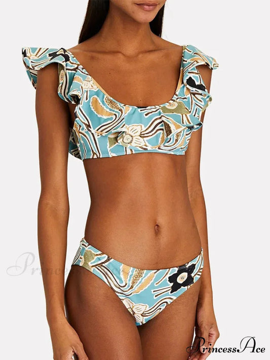 New Azure Floral Rear Strap Swimsuit Single Piece green2 / S onepiece-250223
