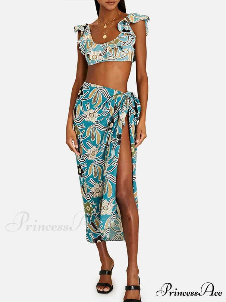 New Azure Floral Rear Strap Swimsuit Single Piece onepiece-250223