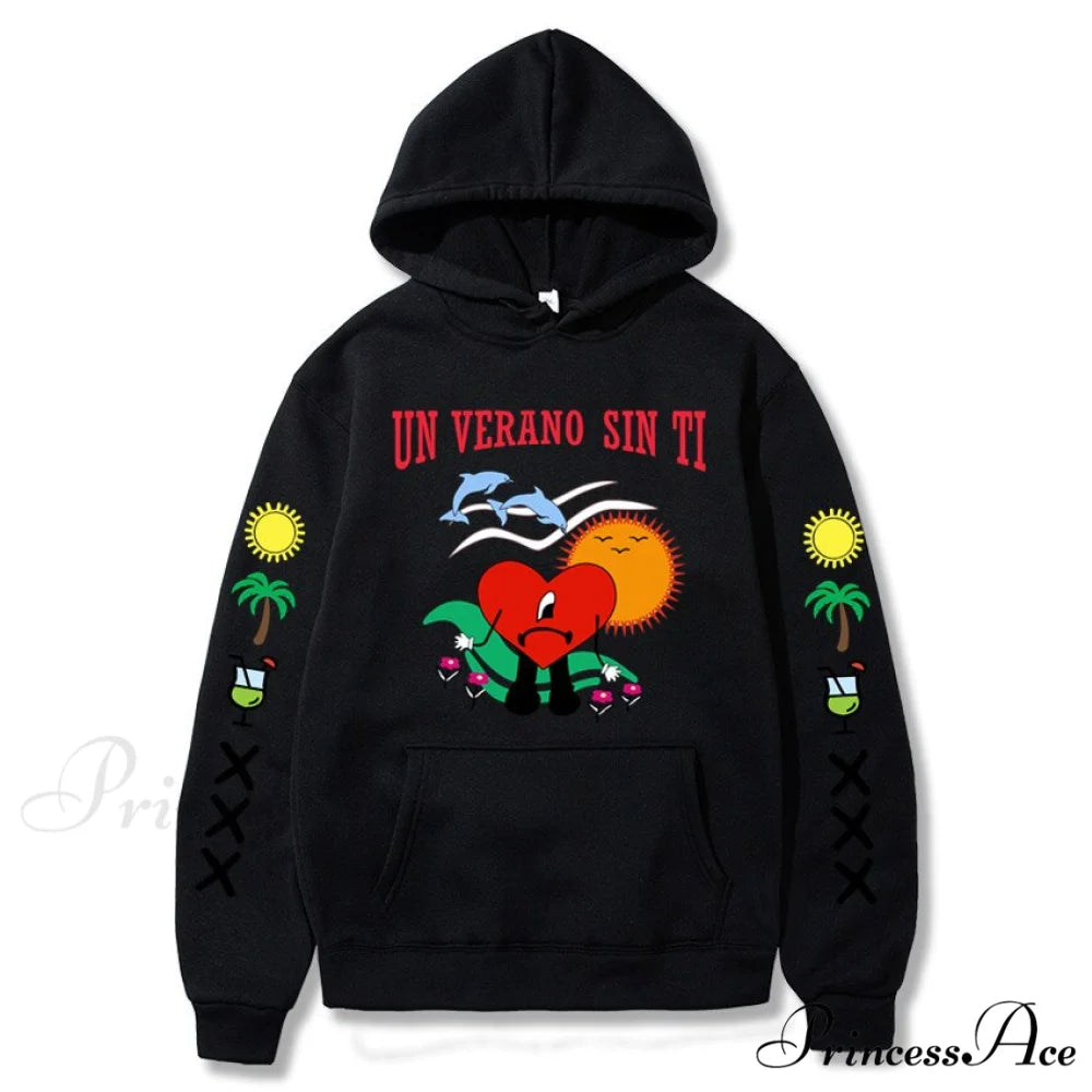 New Bad Bunny Printed Hoodie BLACK / XS