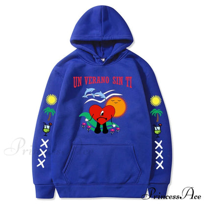 New Bad Bunny Printed Hoodie BLUE / XS Sweatshirts & Hoodies-L