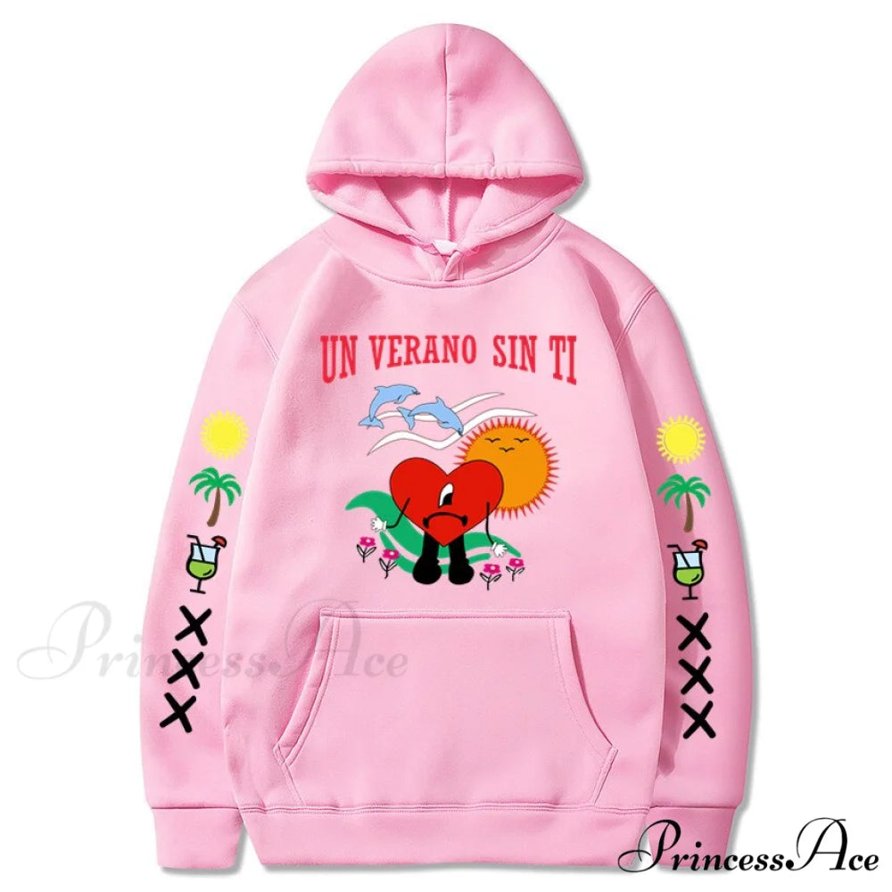 New Bad Bunny Printed Hoodie PINK / XS