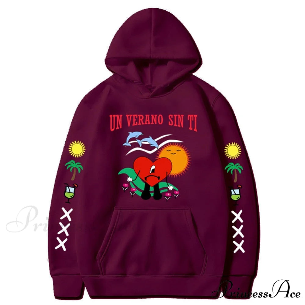 New Bad Bunny Printed Hoodie RED / XS