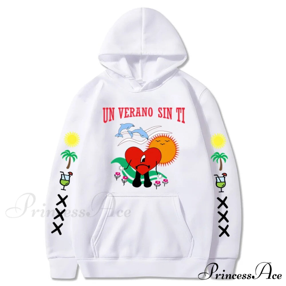 New Bad Bunny Printed Hoodie WHITE / XS