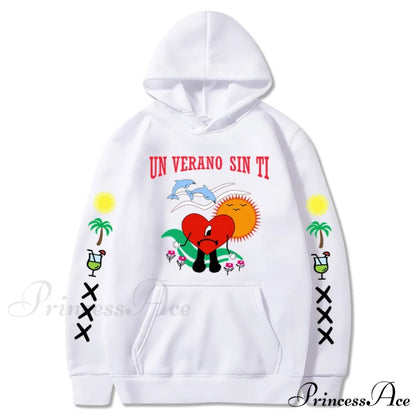 New Bad Bunny Printed Hoodie WHITE / XS Sweatshirts & Hoodies-L