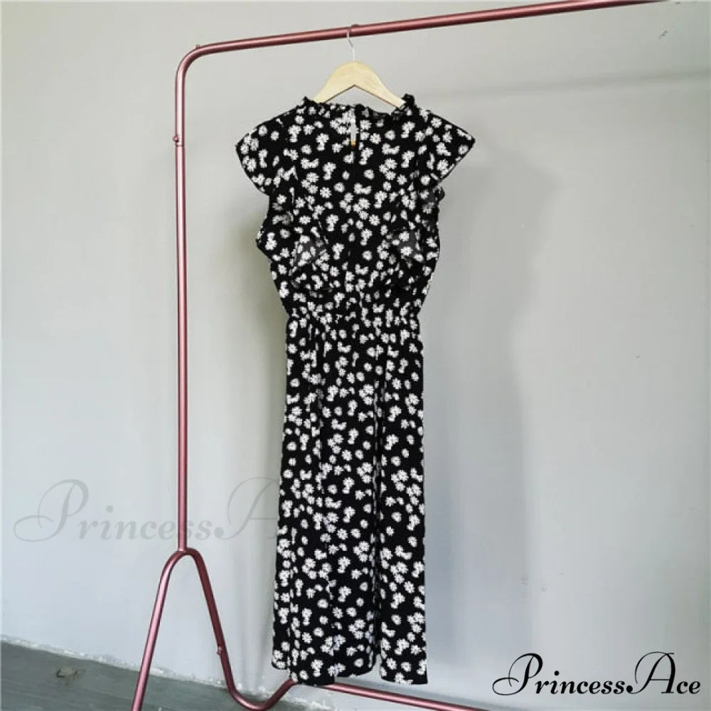 New Butterfly Sleeve Ruffles Medium Long Dress Black Daisys / M