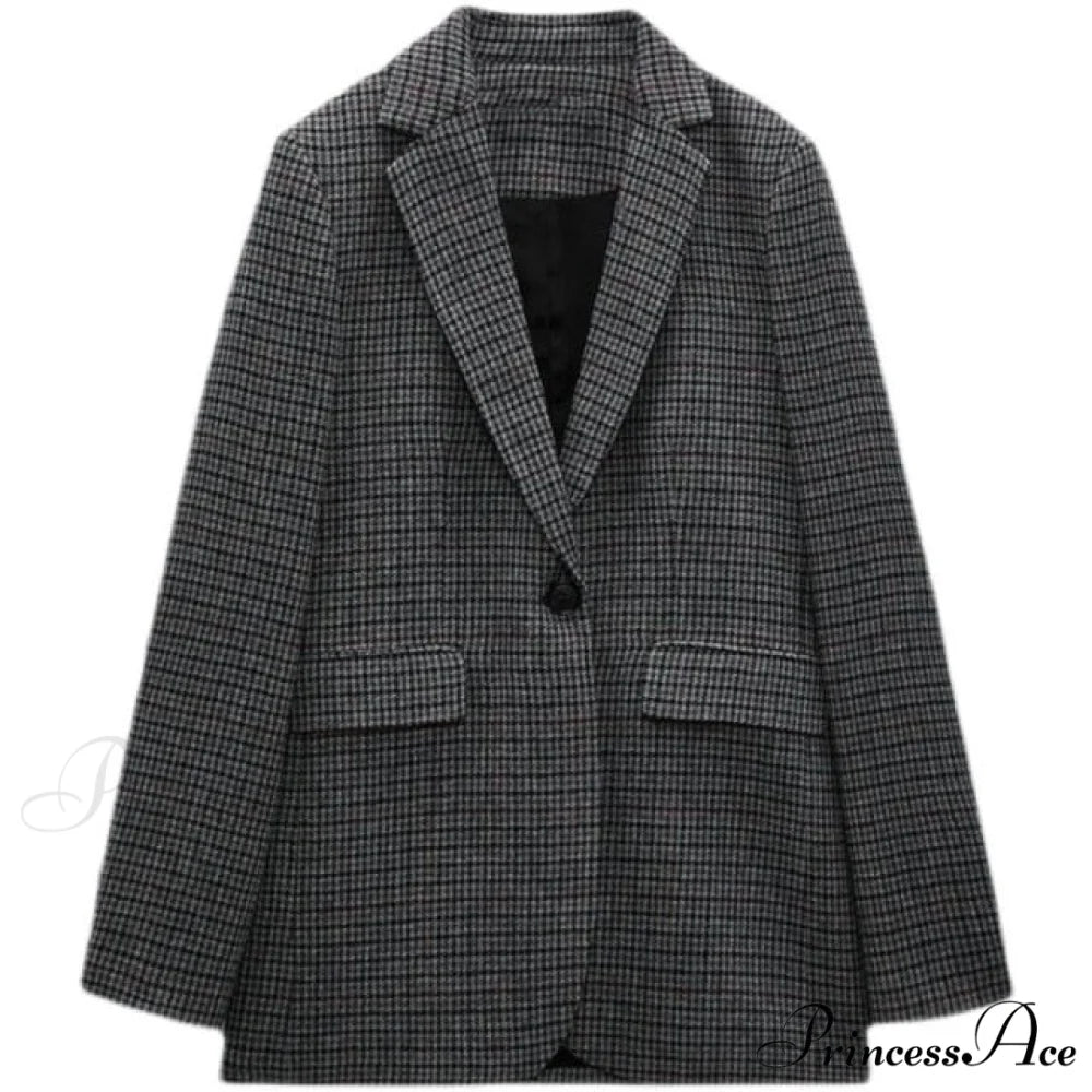 New Casual Plaid Blazer Dark Grey / L