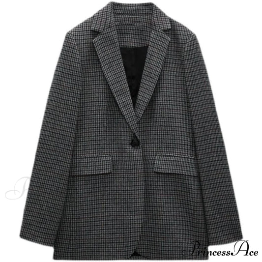 New Casual Plaid Blazer Dark Grey / L