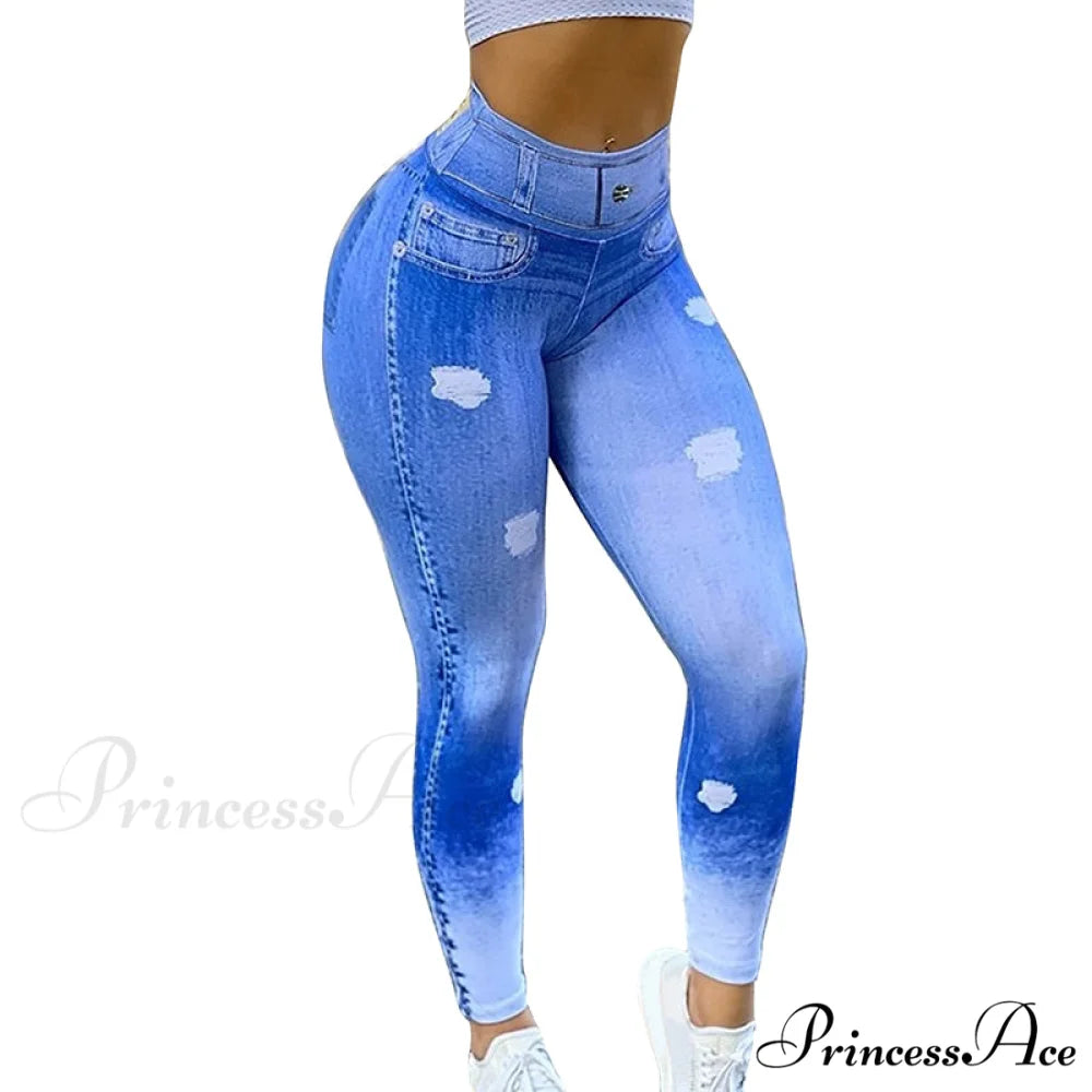 New Fashion Camouflage Print Skinny Pants Dark Blue / S
