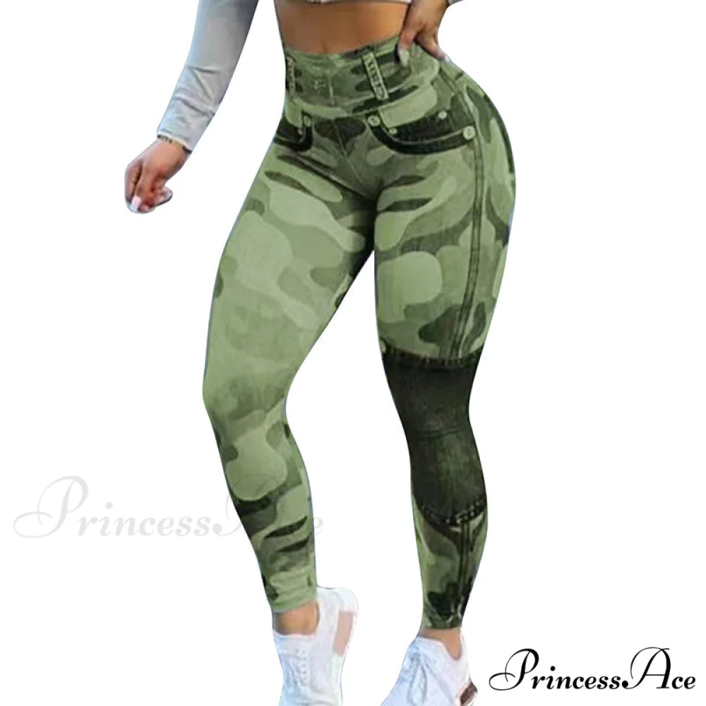 New Fashion Camouflage Print Skinny Pants Green / S