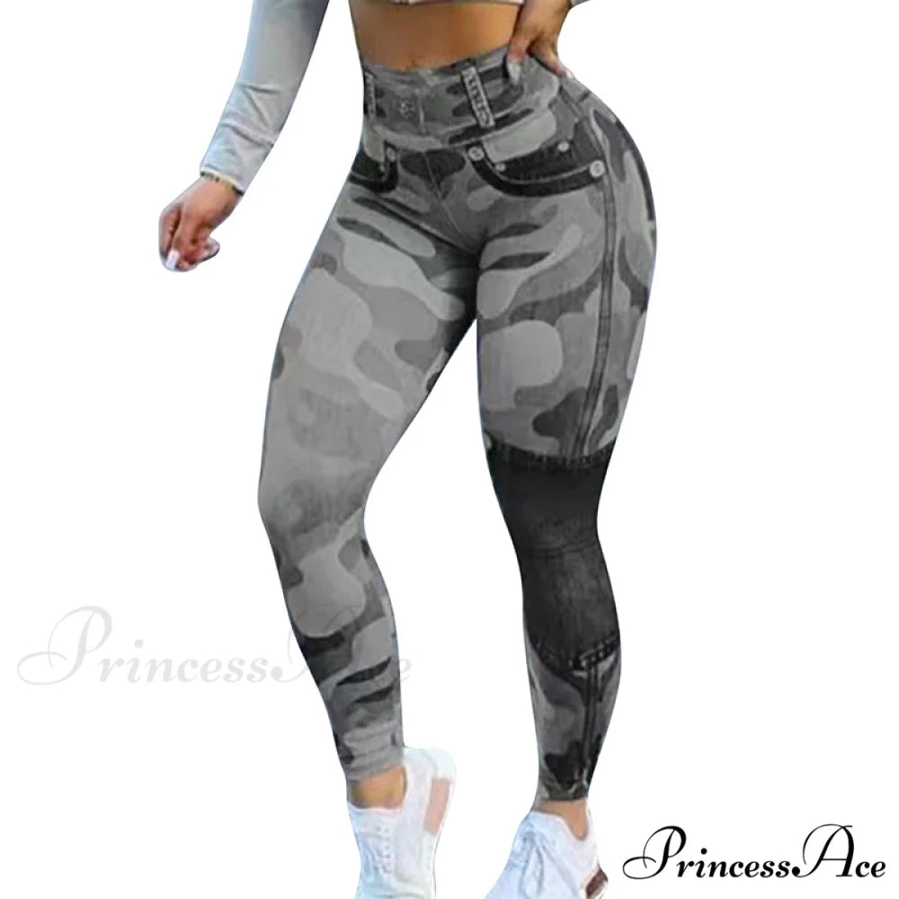 New Fashion Camouflage Print Skinny Pants Grey / S