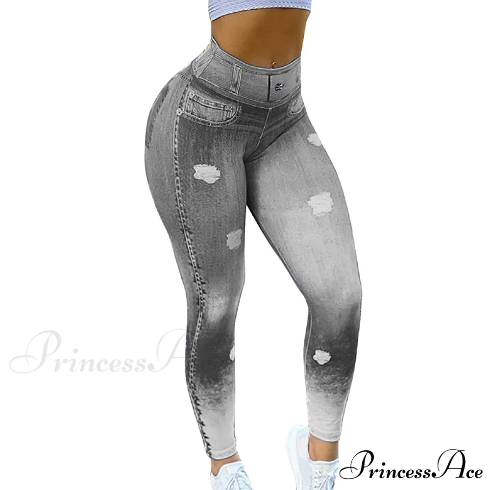 New Fashion Camouflage Print Skinny Pants Light Grey / S