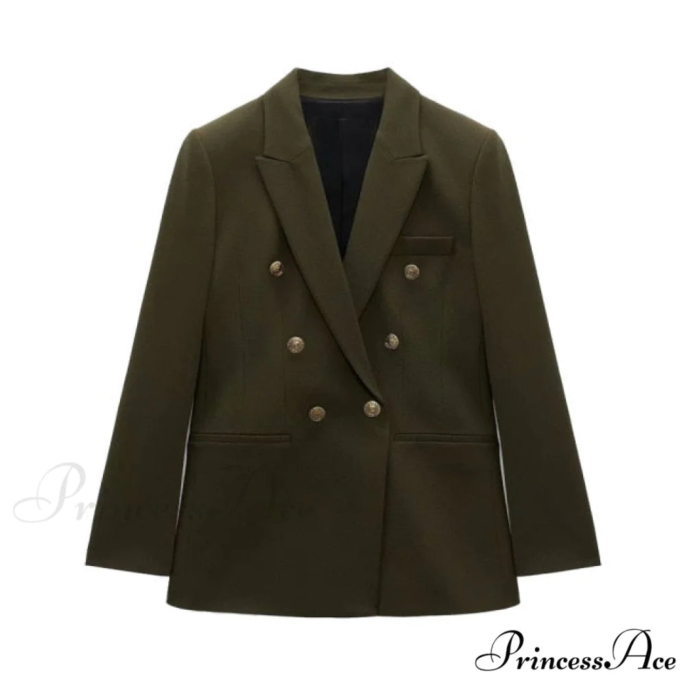 New Fashion Double Breasted Slim Blazer Dark green / M