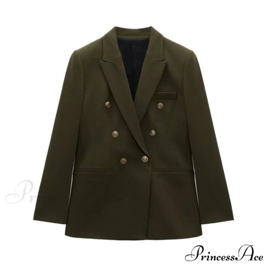 New Fashion Double Breasted Slim Blazer Dark green / M
